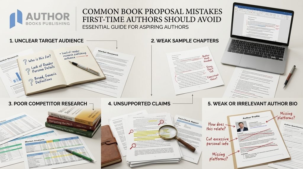 Infographic showing common book proposal mistakes to avoid