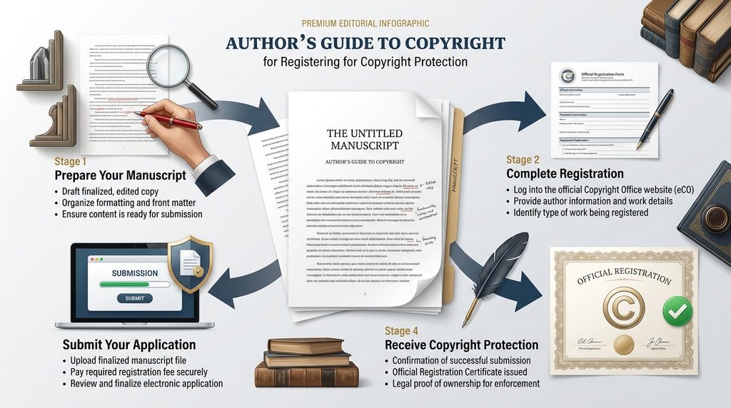 Copyright registration process for protecting a book manuscript